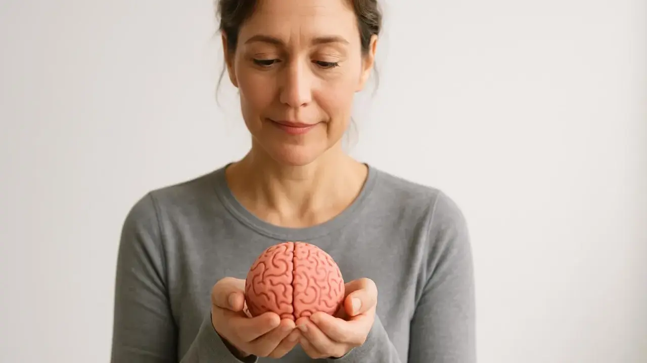 Donna con un modello di cervello tra le mani, simbolo della plasticità neuronale e del potenziale di apprendimento.