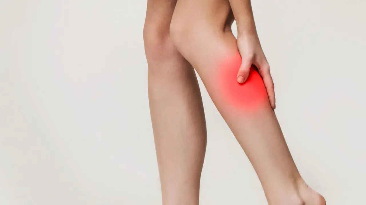 Gamba con area rossa evidenziata, che simboleggia il dolore del claudicatio intermittens.