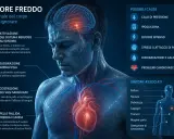 Uomo con sudore freddo, sintomo di stress o problemi cardiovascolari, che spiega perché si suda anche se non fa caldo.
