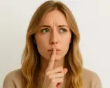 Donna con dito sulle labbra, sguardo pensieroso, forse un accenno di perdita memoria a breve termine.