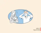 Donna parla con un uomo che si tiene la testa, visibilmente stressato, forse soffre di disartria da stress.