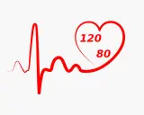 Grafico di un elettrocardiogramma con un cuore rosso che indica 120/80: pressione 100 60 va bene.