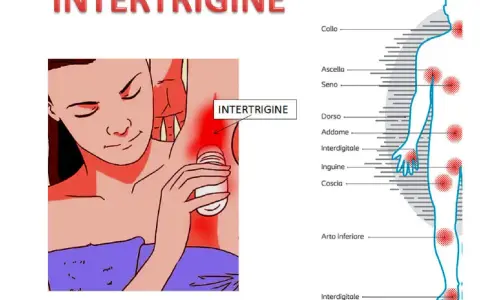 Intertrigine sotto il seno: rimedi della nonna per il rossore. Illustrazione mostra zone colpite da intertrigine.
