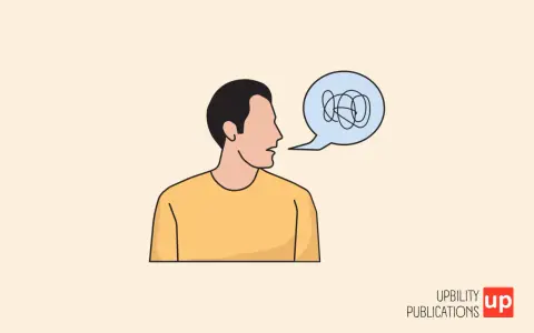 Uomo con fumetto pieno di grovigli, simbolo di chi non riesce a parlare bene all'improvviso.