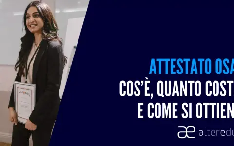 Giovane donna sorride tenendo un attestato. Il testo spiega cos'è l'attestato OSA, quanto costa e come ottenerlo.