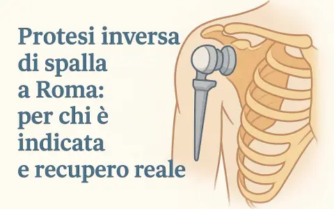 Illustrazione di una protesi inversa spalla, con testo che ne spiega indicazioni e recupero.