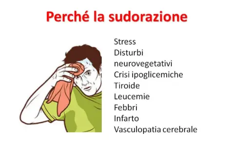 Uomo sudato con panno, preoccupato per la sudorazione improvvisa e debolezza, causate da stress, disturbi neurovegetativi, crisi ipoglicemiche, tiroide, leucemie, febbri, infarto, vasculopatia cerebrale.
