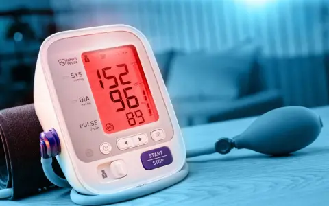 Misuratore di pressione con valori 152/96, un po' alti rispetto a una pressione 135/85.