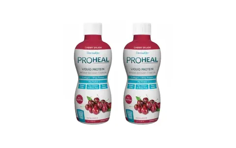 Due bottiglie di integratori proteici ProHeal al gusto di ciliegia, ideali per il recupero delle ferite e piaghe da decubito.