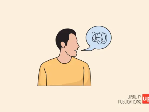 Uomo con fumetto pieno di grovigli, simbolo di chi non riesce a parlare bene all'improvviso.
