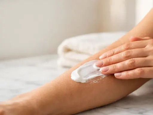 Mano che applica crema su un braccio, un rimedio per il prurito psicosomatico.