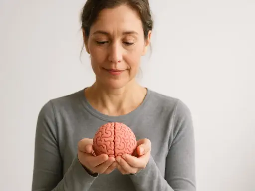 Donna con un modello di cervello tra le mani, simbolo della plasticità neuronale e del potenziale di apprendimento.