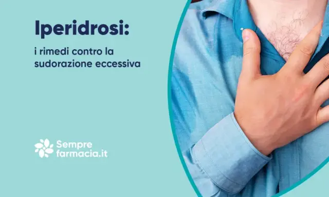 Uomo con camicia bagnata di sudore, che indica iperidrosi. Scopri i rimedi per la sudorazione eccessiva e i farmaci che la provocano.