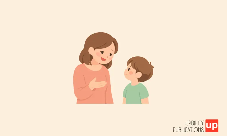 Donna parla con un bambino, spiegando il deficit cognitivo significato.