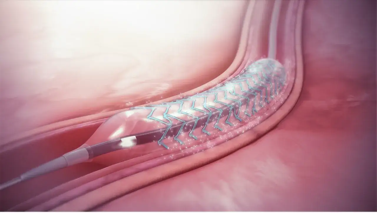 Stent in un vaso sanguigno, simbolo di speranza e aneurisma cerebrale sopravvivenza.